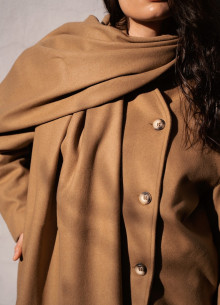 Двубортная куртка из шерсти с палантином фото 278519